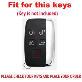 TECART Metal Key Fob Cover with Key Fob Keychain 5 Buttons Leather Key Shell Case Compatible with LR4 Range Rover Sport Evoque Jaguar XF XJ XJL F-pace Key Cover protection Brown