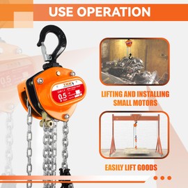 TKK 1/2 Ton Chain Hoist - 1100lbs Capacity, 10FT Manual Hand Chain Block with Heavy-Duty Hooks and Industrial-Grade Structures for Garages, Warehouses, Automotive, and Machinery Lifting