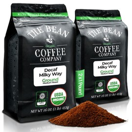 The Bean Organic Coffee Company Water Processed DECAF Milky Way, Medium Roast, Ground Coffee, 16-Ounce Bags (Pack of 2), Café Molido Tostado Orgánico descafeinado