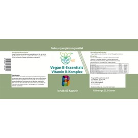 VITARAGNA Veganer Vitamin B-Komplex, 60 Kapseln, Vitamin B12, B1, B5, B6, B7, B9, Hochdosiert, Glutenfrei, Laktosefrei