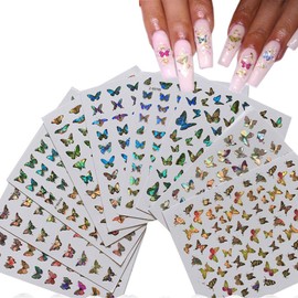 Sticker Set of 9 Butterfly/Butterfly Nail Art Laser Color Butterfly Sticker Set Summer Autumn Nail Decal Design Nail Art Manicure Back Glue Decal Decoration Tool Cute Stickers Fashionable