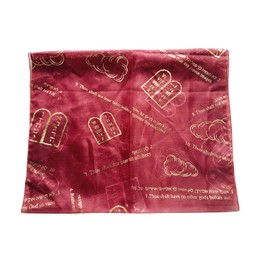 Holy Land Market Christian Church or Prayer Head Scarf or Shawl/Cover - 10 Commandments - Model III (60 x 20 inches) (Burgundy)