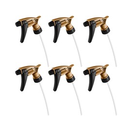 Nanoskin 6-Pack Acid Resistant Trigger Sprayer - Gold, 9 1/4" Dip Tube | High Output, Ergonomic Design, Durable Construction, Adjustable Nozzle for Mist and Stream, Ideal for Acid-Based Cleaners
