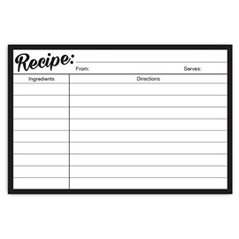 Guajolote Prints Recipe Index Cards, 40 Count- Size 4x6 - Black