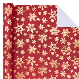 WRAPAHOLIC 3D Kraft Christmas Wrapping Paper Roll - Mini Roll - 17 Inch x 16.5 Feet - Gold and Red Christmas Snowflake Design with Embossed Perfect for Holiday, Party Celebration