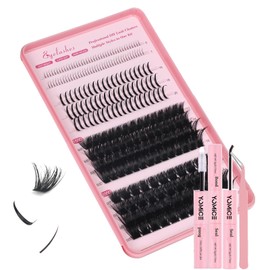 Individual Eyelashes Cluster Lashes Kit 150D+200D Fluffy Eyelash with Bottom Lashes 4 Styles Russian Lashes 12-18mm Volume Lash Extension with Bond and Seal Lash Glue (150D+200DKIT)