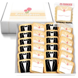 Wedding Cookie Bride and Groom Cookies 24 Pack Individually Wrapped Party Favor Bridal Shower Engagement Theme Cookies Tuxedo Dress