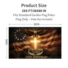 250th Anniversary USA Flag 3x5 ft,250 Year Anniversary Flag,Double Sided Flags Heavy Duty,UV Protection & Fade Resistant & Reinforced Brass Grommets,1776-2026 250 Years Birthday Patriotic Decor for Outdoor,Front Door,Porch,Wall (Luminous Cross)