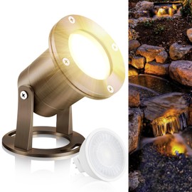 Rossesay Solid Brass Waterproof Pond Lights Underwater 7W MR16 LED Bulb Submersible Led Lights for Long Lasting Beautiful Watertight Bright Pond and Pool Water Fountain(Bronze Color)