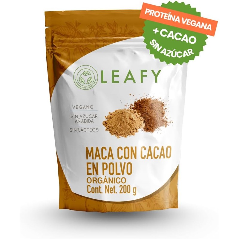 Leafy Maca con Cacao Natural y Orgánico Sin Azúcar 200g