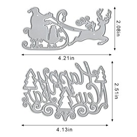Christmas Deer with Santa Claus Sled Metal Cutting Dies, Christmas Tree Happy New Year Die Cuts for Card Making Dies Templates Embossing Mould DIY Stencils Scrapbooking Craft Album Paper Card Decor