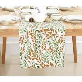 PurpleEssences Maple Leaves Fall Table Runner, 14x108-in Autumn Table Runner for Fall Outdoor & Indoor Party, Thanksgiving Table Runners for Kitchen Dining Table, Sage N Autumn