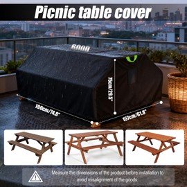 ZUYIYI Picnic Table Cover,Fits 6ft Picnic Tables,Outdoor Picnic Bench Cover
