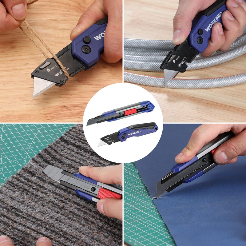WORKPRO Utility Knife, 2-piece, Folding Box Cutter and Retractable Knife,