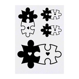 4 x 'Heart Jigsaw Pieces' Temporary Tattoos - Water Resistant, Skin-Safe, Non-Toxic Transfers, Mixed Sizes (TO00016207)