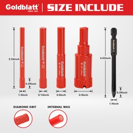 Goldblatt 5PCS Diamond Drill Bits Set - 6/8/10/20mm Drill Holesaw and 6mm Carbide Drill with Quick Fit Hex Shank for Ceramic Porcelain Tile Marble Granite (not for Wood)