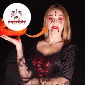 Halloween Fake Blood Face Stickers Rhinestone Face Stickers Temporary Tattoos Halloween Accessories Scary Face Gems H/alloween Costume Makeup Stickers for Party Cosplay Carnival Festival