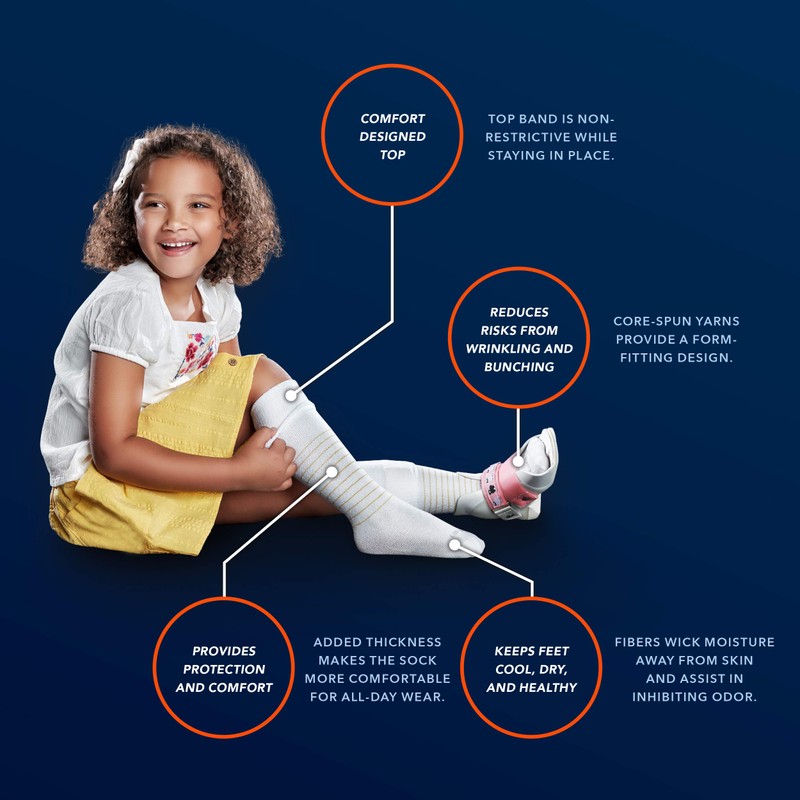 Core-Spun Patterned Child AFO Socks by SmartKnit®-Thin Line - White/Grey/Purple