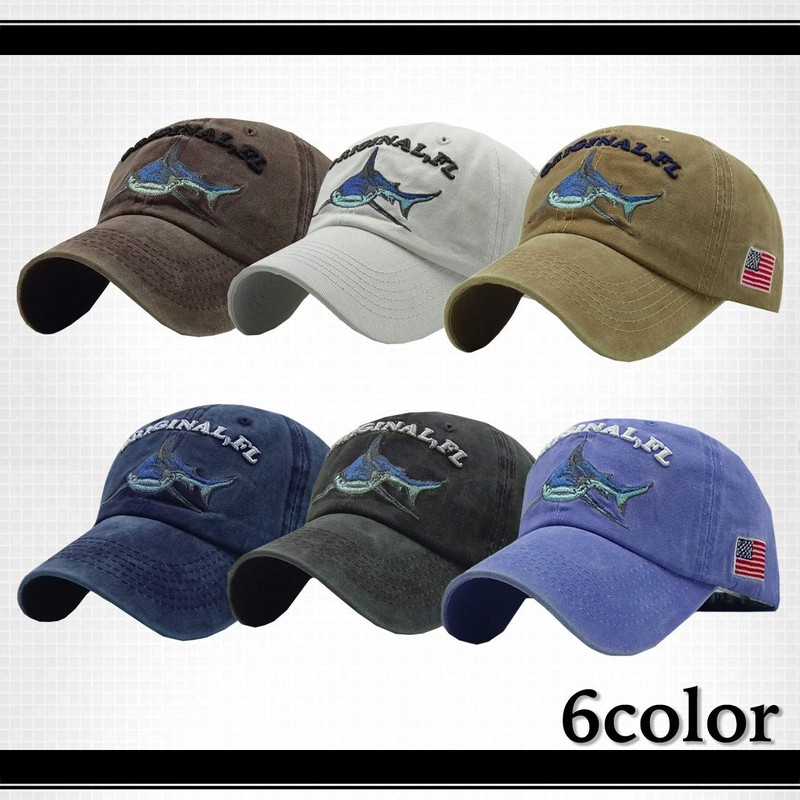 WHITE FANG CA225 Men's Vintage Damaged Cap Shark Shark Funny