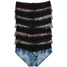 ToBeInStyle Pack de la Mujer de 6 no Show Laser Cut Boyshorts con Detalle de Encaje, Stained Glass Multicolor, Mediano