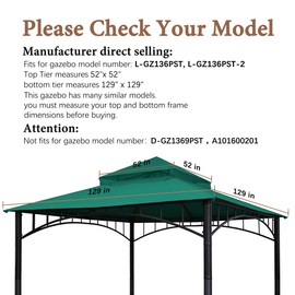 SCOCANOPY Replacement roof Compatible with Target Madaga Gazebo Model L-GZ136PST, Forest Green