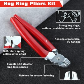 LEONTOOL 500 Pcs Hog Ring Pliers Kit, 3/4" 1/2" 3/8" Rings with Angled Pliers, Professional Upholstery Installation Kit for Pet Cages, Fencing, Auto Cushions, Sausage Casings