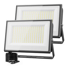Olafus 2 Pack 200W LED Flood Light Outdoor, 18000LM Super Bright IP66 Waterproof Exterior Security Lights with Plug, 6500K Daylight White Exterior Floodlights for Stadium Yard Barn