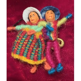 VTG South America  Souvenir Brooch Pin Tiny Man & Woman Trad Costume Handmade