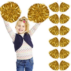 Newtic Cheerleader Pompoms Gold Pack of 12 Pompoms Cheerleader Set Pompoms Girl with Handles Pompoms Cheerleading for School Sports Cheers Dance Night Party Carnival