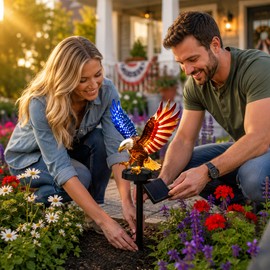 Solar Eagle Garden Light 9.84in Patriotic LED Outdoor Stake Memorial Day 4th of July Decor