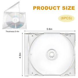 6 PCS Standard Single Clear CD Jewel Case, 10 mm CD Storage Case Disc Collection Organizer with Assembled Tray, Single Disc Protective Covers Plastic Replacement Box (Transparent)