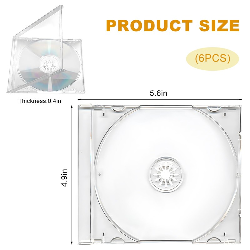 6 PCS Standard Single Clear CD Jewel Case, 10 mm