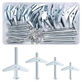 Omsscun 132Pcs Plasterboard Fixings, Wing Spring Toggle Bolts (M3 M4 M5 M6), Heavy Duty Plasterboard Wall Plug (35/50/60/65/70/80mm), Drywall Anchor for Plasterboard, Cavity Wall, Fibreboard
