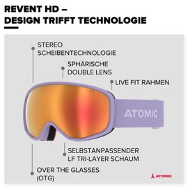 ATOMIC REVENT HD Ski Goggles - Lavender - Ski Goggles with Contrasting Colours - High-Quality Mirrored Snowboard Goggles - Goggles with Live Fit Frame - Ski Goggles with Double Lens