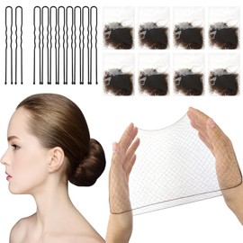 Sularpek Invisible Hair Nets, Pack of 24 Hair Nets Elastic with 10 Black Hair Pins, Hair Net Bun for Children, Girls, Women, Hair Donut (Brown)