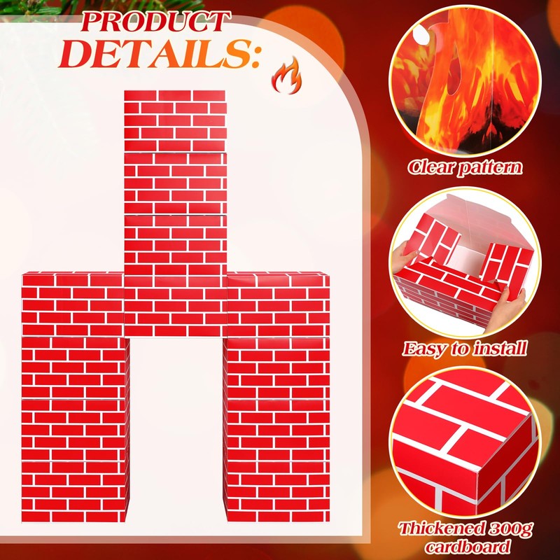 Fullhawl 34 Pcs 3D Artificial Red Brick Cardboard Fireplace 39