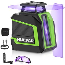 Huepar 360° Laser Level with L-Bracket, 82Ft - 165Ft Self Leveling Laser Level with Pulse Mode, 3 Brightness Levels Rechargeable Li-ion Battery Green Line Laser Leveler Tool for DIY Indoor Project