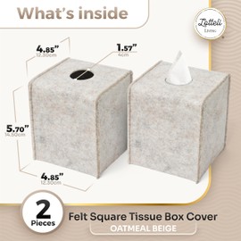 2 Pack Tissue Box Cover - Decorative Tissue Box Holder - Modern Felt Tissue Box Cover Square - Oatmeal