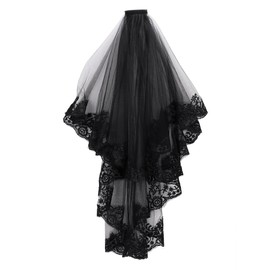 Black Lace Veil Hair Accessory 2 Tier Creative Cathedral Wedding Veil with Comb Costume Accessory Party Veil Headwear