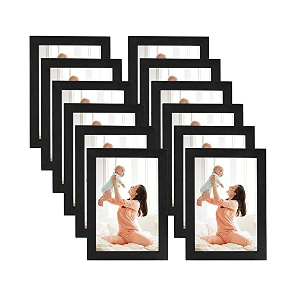 CRUGLA 4x6 Magnetic Black Picture Frames Modified Self Adhesive Collage