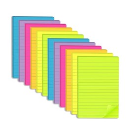 Paquete de 12 notas adhesivas forradas de 4 x 6 pulgadas, bloc de notas superadhesivas con rayas de colores brillantes