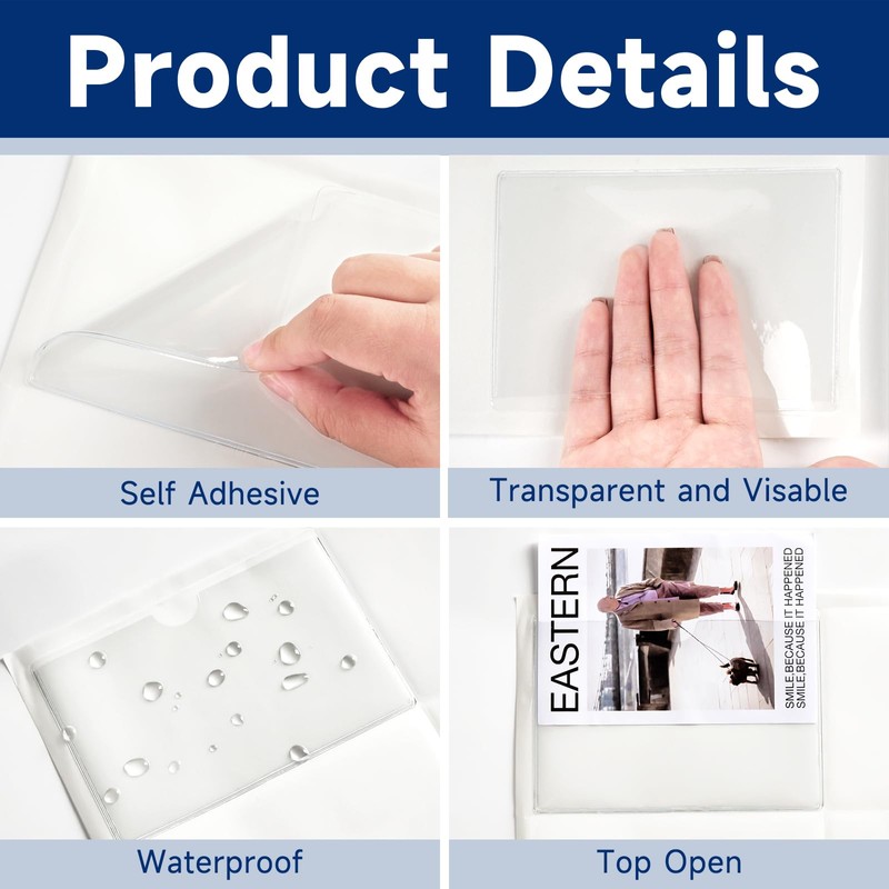 Mauproy 36Pcs 3" x 5" Index Card Pockets, Clear Adhesive