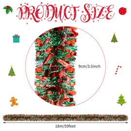 59 Feet Christmas Tinsel Garland Metallic Twist Garland Shiny Hanging Garland Ornaments for Christmas Tree Party Supplies Indoor and Outdoor Decoration (Red Green)