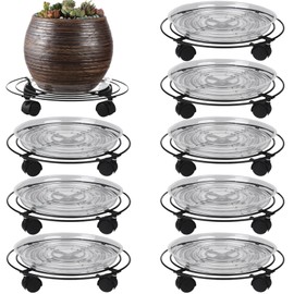8 Packs Large Metal Plant Caddy with Wheels 13" Heavy-Duty Wrought Iron Rolling Plant Stands Wheeled Plant Dolly Plant Roller Base Indoor Outdoor Planter Mover Saucers Black