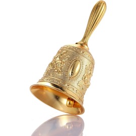 Solid Brass Gold Hand Call, Super Loud Decorative Brass for Weddings, Classroom, Seniors Bedside, Dinner, Meditation and Gifts, Tibetan-Style Ringingwith Ergonomic Handle