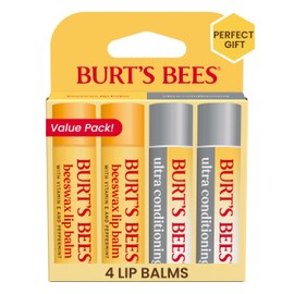 Burt's Bees Lip Balm Beeswax and Ultra Conditioning Lip Balm Pack, Hydrating Lip Moisturizer with Kokum and Shea Butter, Natural Origin Lip Care, 4 Tubes, 0.15oz.
