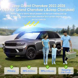 Full Window Sunshade for 2022-2025 Jeep Grand Cherokee,Windshield Side Triangular Rear Window Windscreen Shield Cover Sun Blocking, Heat Shield & UV Protection