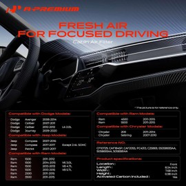 A-Premium - Filtro de aire de cabina con carbón activado compatible con modelos Chrysler, Dodge, Jeep y Ram - 200, Sebring, Avenger, Caliber, Journey, Compass, Patriot, 1500, 2500, 3500 - Reemplaza