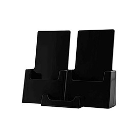Marketing Holders Double Brochure Holder for 4âW TriFolds Black Acrylic with Attached Business Card Slot Countertop Display Literature Stand Rack Literature Organizer Pamphlet Holder Paper