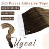 Ugeat Ombre Hair Extensions Tape in Human Hair Dark Brown